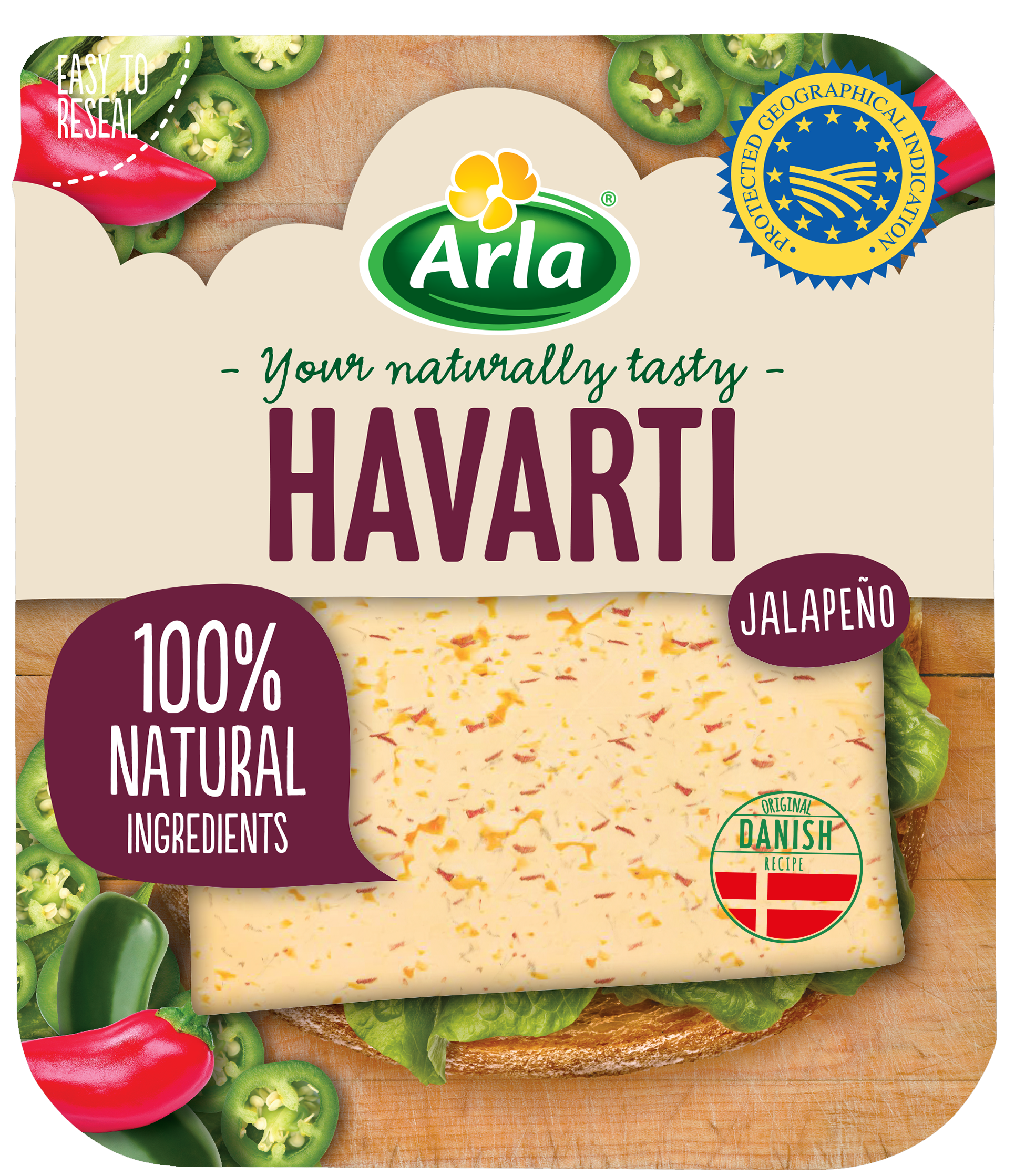 Arla® Quesos en lonchas y al corte Lonchas Havarti Jalapeño 150g